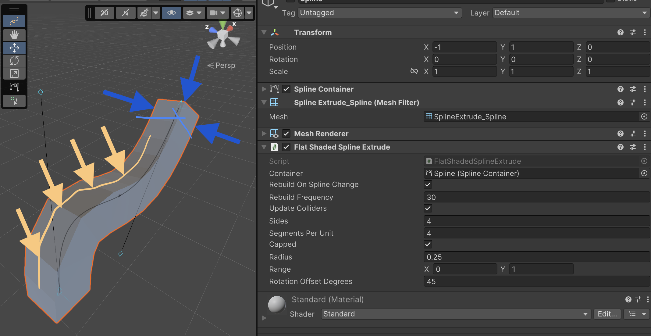 Custom Spline Extrude Script in action